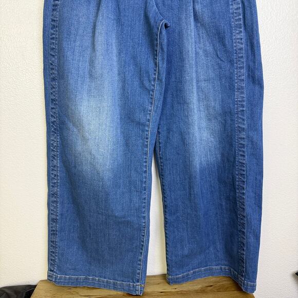 Anthro Pilco Wide Leg Jeans Womens 31 Blue Denim Pleated Baggy Pants Culottes - Picture 3 of 6